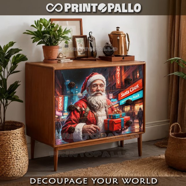 Papel De Seda Papai Noel em uma cidade moderna trazendo presente (Criador carregado)