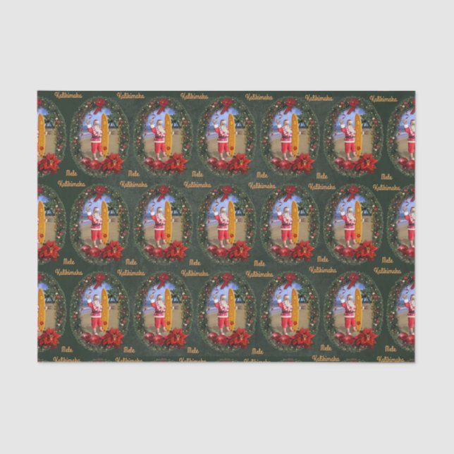 Papel De Seda Papai noel havaiano com prancha (Frente )