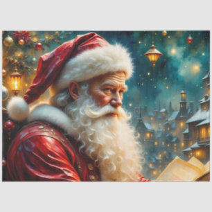 Papel De Seda Papai Noel Lendo sob a Luz da Lanterna