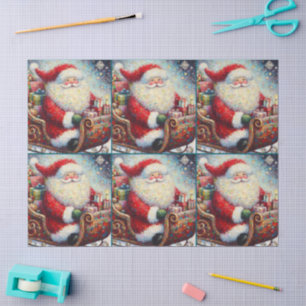Papel De Seda Papai Noel na Nuvem de Natal em Sleigh