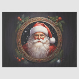 Papel De Seda Papai Noel Nostálgico em Moldura Dourada Arte em D