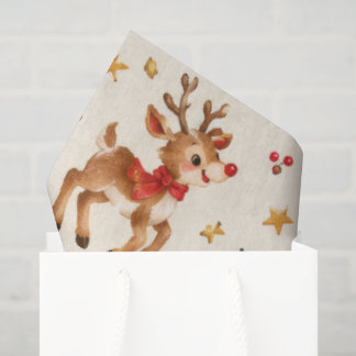 Papel De Seda Papai Noel Rena de Natal em Aquarela Vintage