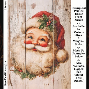 Papel De Seda Papai Noel Retrô Vintage em Decoupage de Madeira R