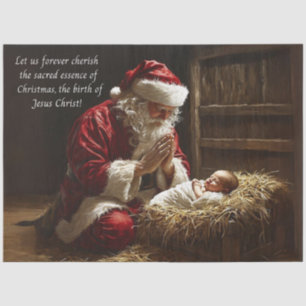 Papel De Seda Papai Noel Rezando Grato pelo Nascimento de Jesus