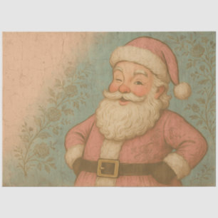 Papel De Seda Papai Noel Rosa Vintage Floral de Natal Arruinad