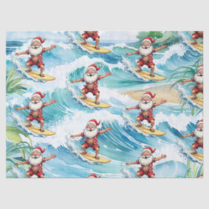 Papel De Seda Papai Noel surfando está numa grande onda no Havaí