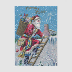 Papel De Seda Papai Noel Vintage Subindo uma Escada com Brinqued