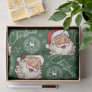 Papel De Seda Papai Noel Vintage Verde Selo do Polo Norte Pós Na