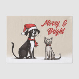 Papel De Seda Papais noeis Cachorros e Felizes de Gato e Natal B
