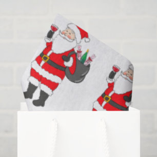 Papel De Seda Papais noeis Com Vidro Vermelho E Vinho Saco Natal
