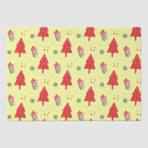 Papel De Seda Papais noeis de gatos vermelhos Árvore do Natal Pa