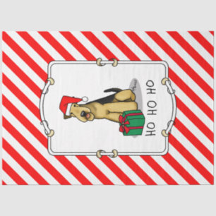 Papel De Seda Papais noeis de Natal Airedale Terrier HO HO HO Cu