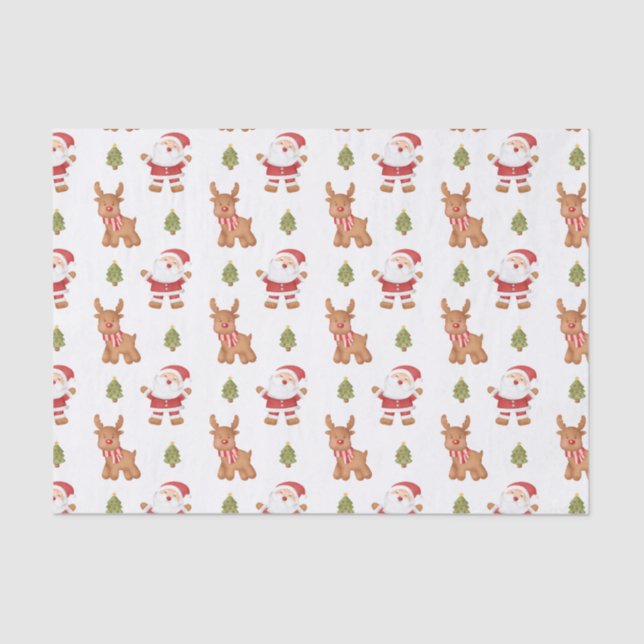Papel De Seda Papais noeis de Natal bonitos e Reindeer Festivos (Frente )