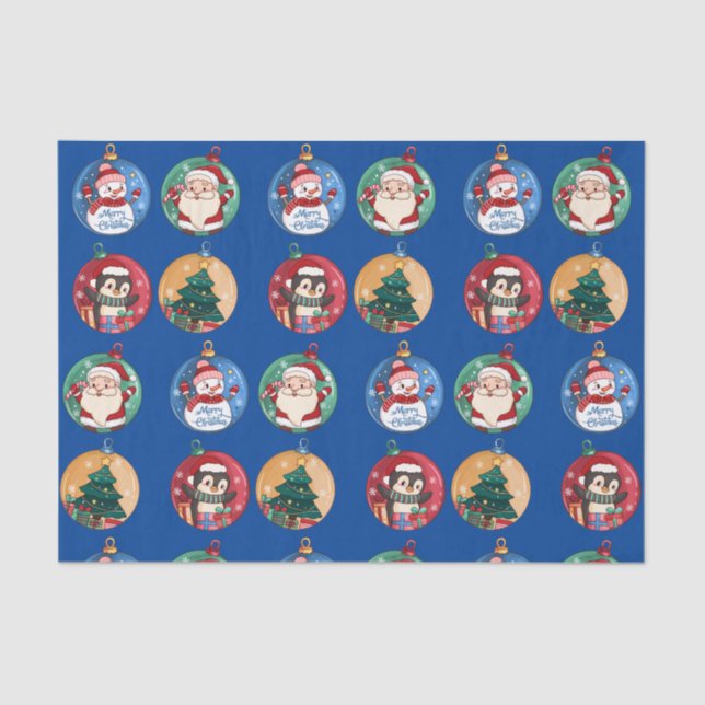 Papel De Seda Papais noeis de Natal, Snowman, Reindeer (Frente )