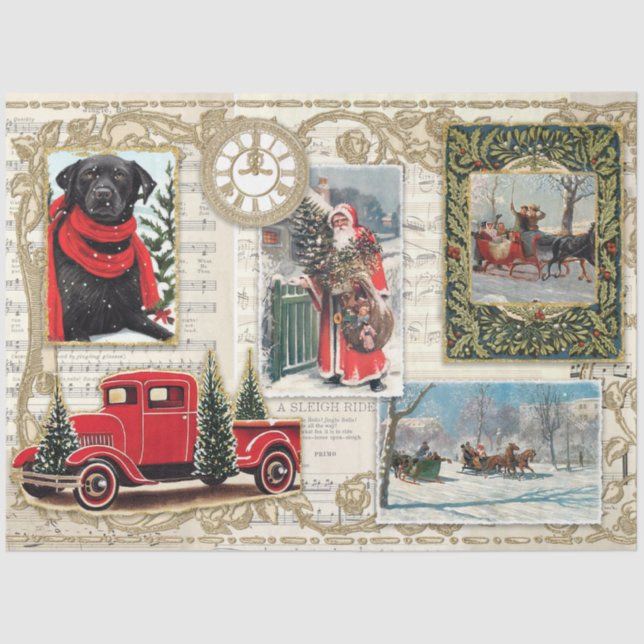 Papel De Seda Papais noeis de Natal Truck Labrador Decoupage (Frente )