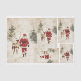 Papel De Seda Papais noeis de neve e Reindeer