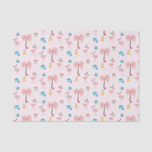 Papel De Seda Papais noeis Flamingo Patterno Diversão Rosa Tropi (Frente )