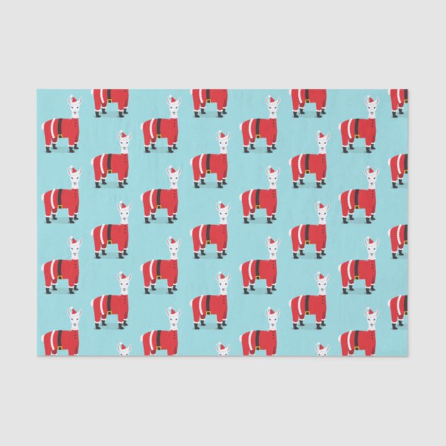 Papel De Seda Papais noeis Llama Azul Vermelho Natal (Frente )