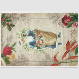 Papel De Seda Papais noeis Rustic Vintage com Flores, Pinos e M