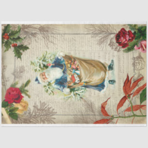 Papel De Seda Papais noeis Rustic Vintage com Flores, Pinos e Mú