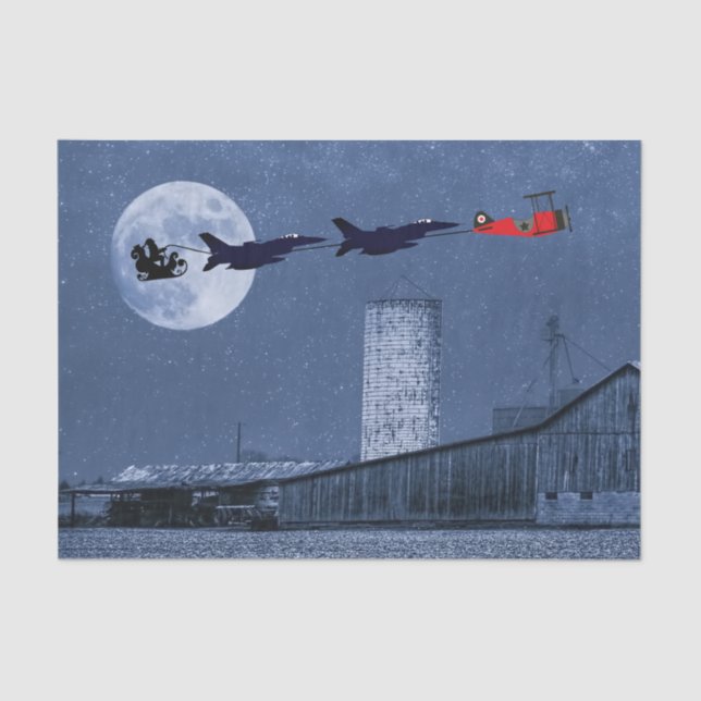 Papel De Seda Papais noeis, Sleigh, F-16 Jatos e Red Biplane no  (Frente )