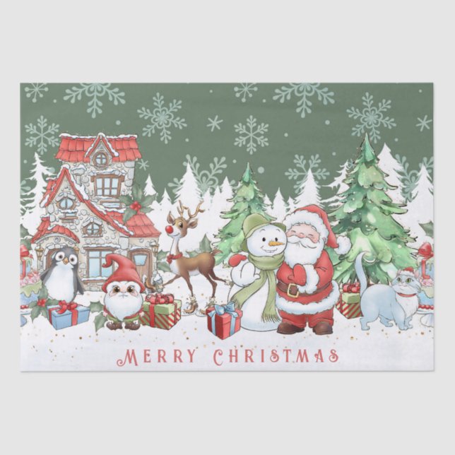 Papel De Seda Papais noeis Snowman Reindeer Natal (Frente )
