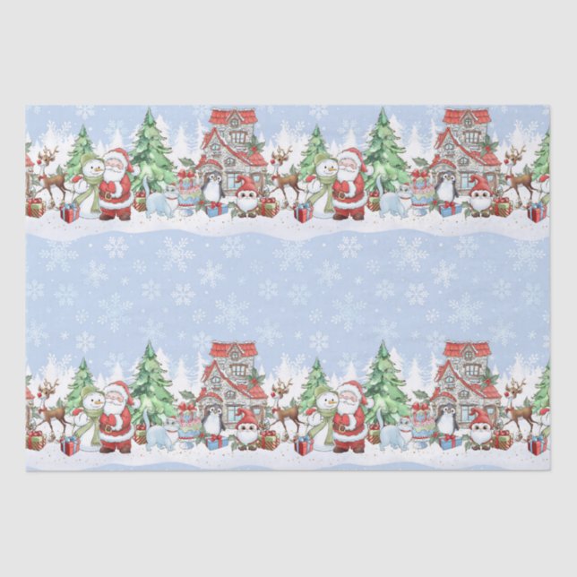 Papel De Seda Papais noeis Snowman Reindeer Natal (Frente )