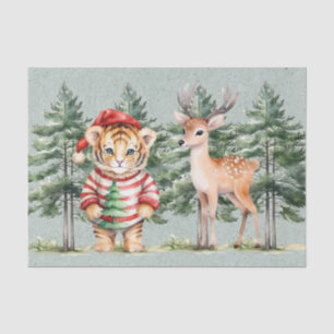 Papel De Seda Papais noeis Tiger e um Natal de cervo