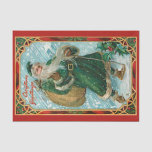 Papel De Seda Papais noeis Vintage de Robô Verde na Neve