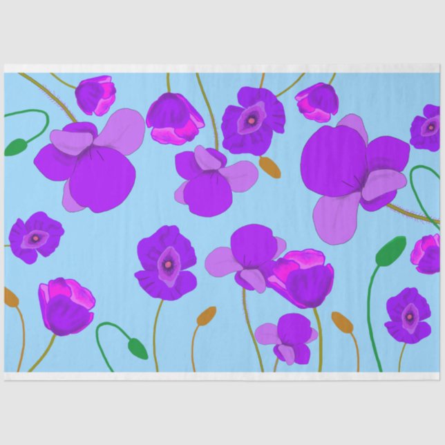 Papel De Seda Papaver Poppy Lilac sobre fundo azul pálido (Frente )