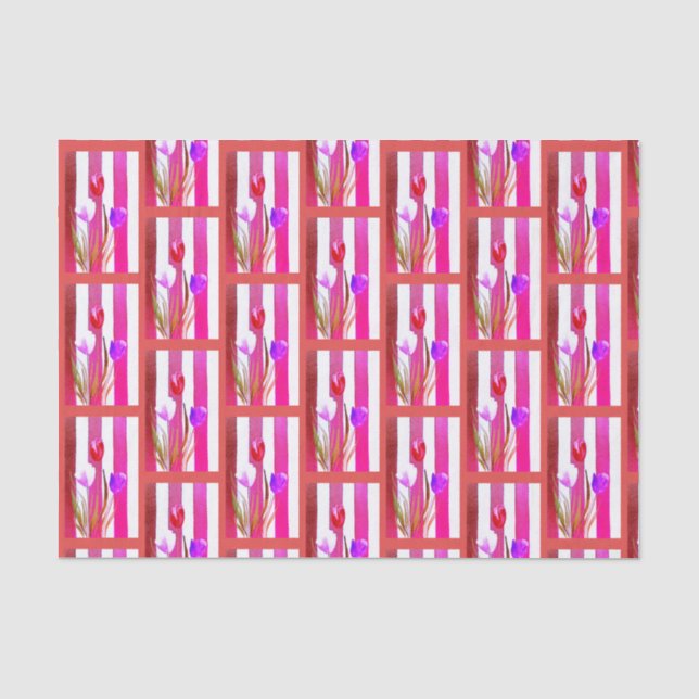 PAPEL DE SEDA PAPEIS DE SEDA DE TULIPAS VERMELHAS, ROSAS E ROXAS (Frente )