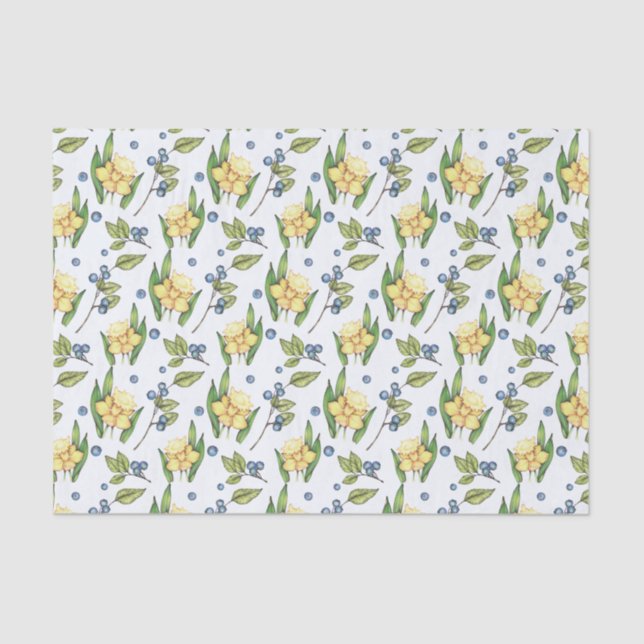 Papel De Seda Papel-chave Amarelo Daffodils e Airelas (Frente )