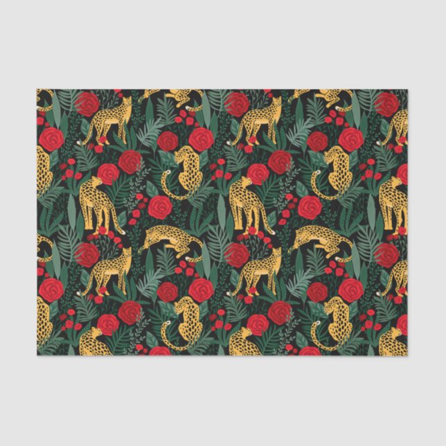 Papel De Seda Papel-chave do Leopardo e Rosas (Frente )