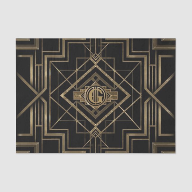 Papel De Seda Papel-chave preto e Dourado da Deco 1920 (Frente )