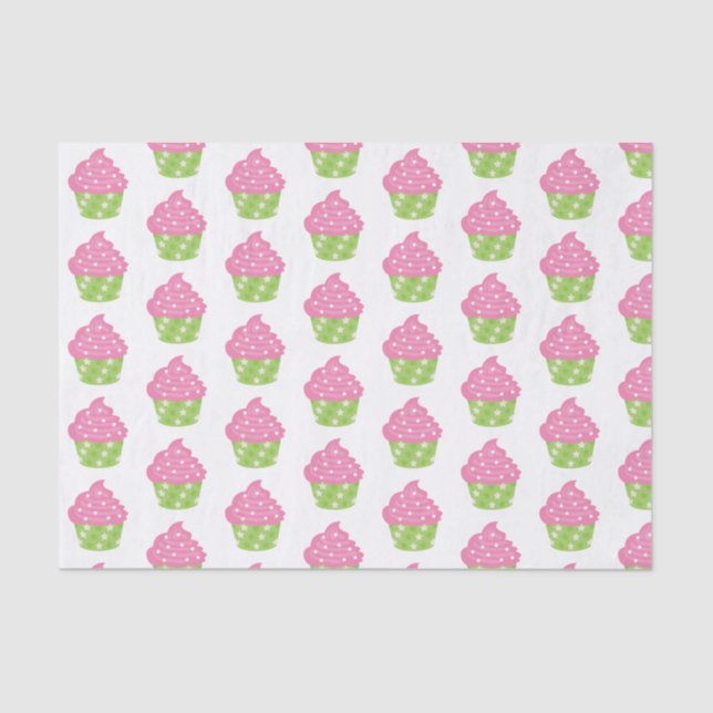 Papel De Seda Papel-chave rosa e verde do Cupcake (Frente )