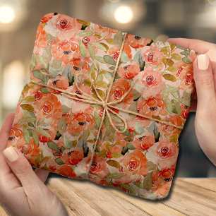 Papel De Seda Papel-Padrão de Coloração Floral de Laranja-Aqu