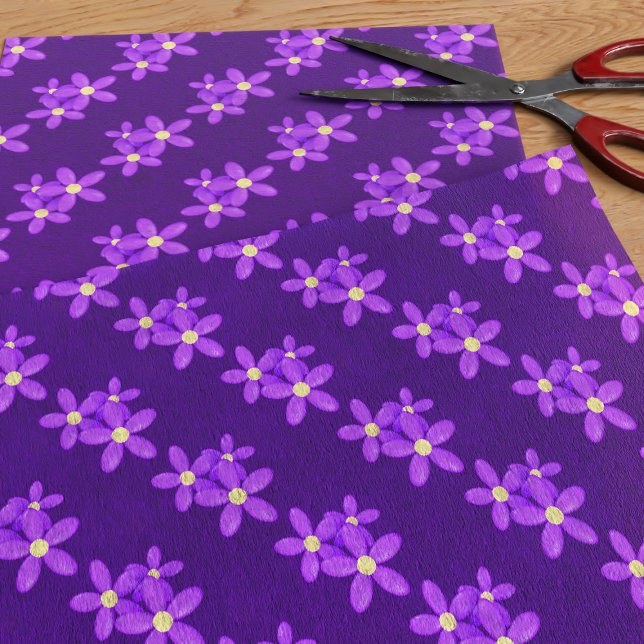 Papel De Seda Papel-Padrão de Flor de Daisy Roxo-Cugado (A cute purple floral tissue paper just for you)