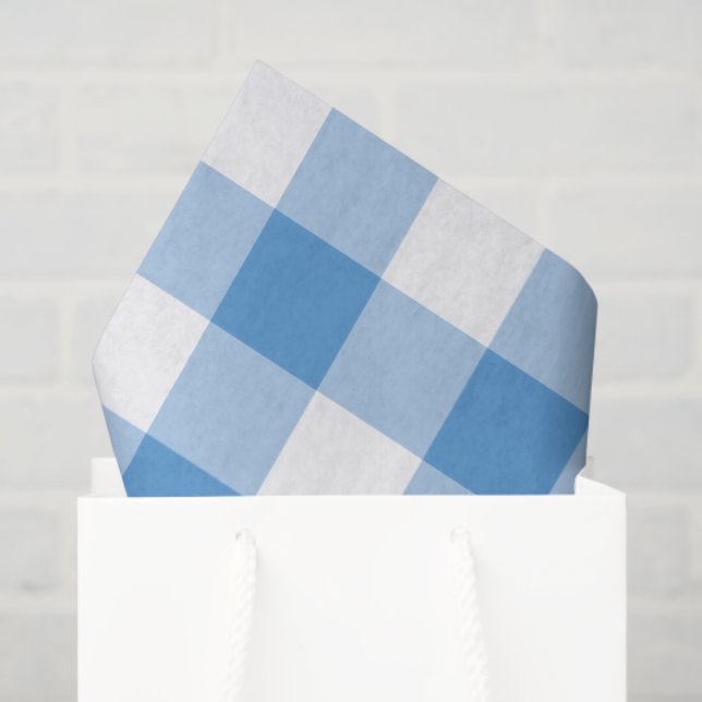 Papel De Seda Papel-Padrão de Gingham Azul Claro e Branco (Sacola de presentes)