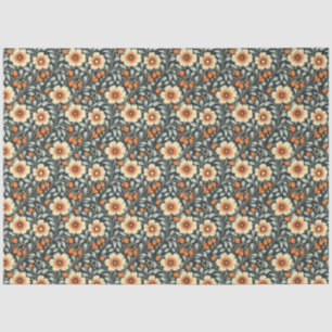 Papel De Seda Papel-Padrão Floral Laranja e Azul