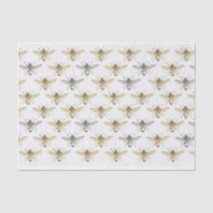 Papel De Seda Papel-Padrão para Prata e Abelhas Douradas 