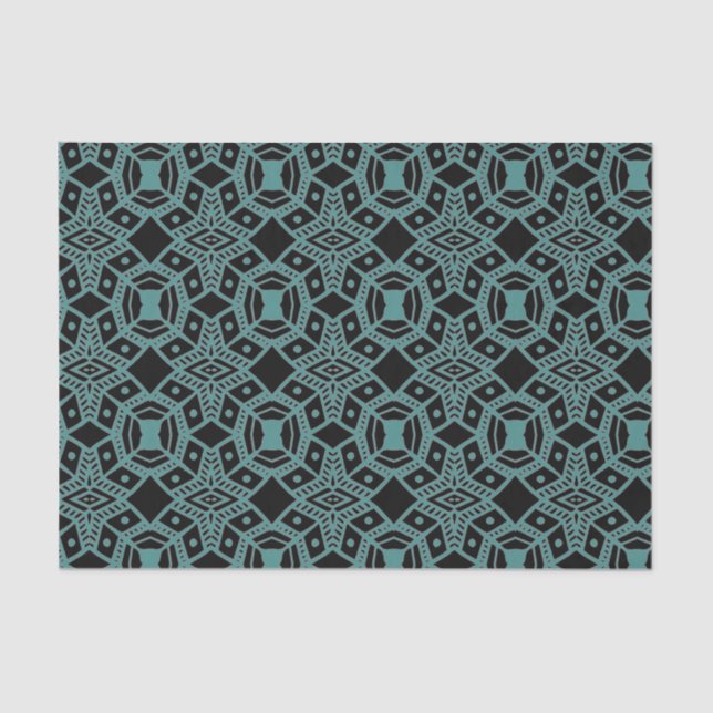 Papel De Seda Papel-Padrão Tribal Gems Preto e Teal (Frente )