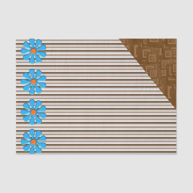 Papel De Seda Papel-Tecido Castanho Stripes Floral (Frente )