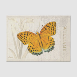 Papel De Seda Papel-tecidos cor-de-laranja-vintage e borboleta p
