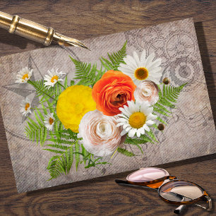 Papel De Seda Papo Tecido de Decoupage de Buquê Ranunculus e Dai