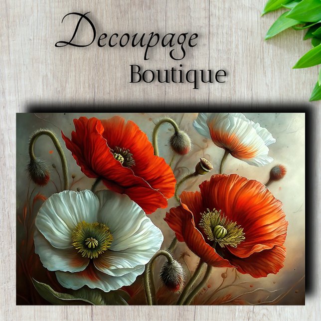 Papel De Seda Papoulas Luminosas Decoupage (Luminous Poppies Tissue Paper)