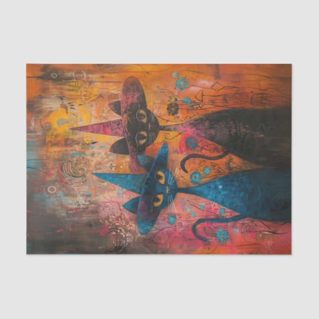 Papel De Seda Par de Gatos Vestindo Chapéus (Frente )