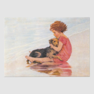 Papel De Seda Para Crianças Menininha com Desenho Vintage Puppy