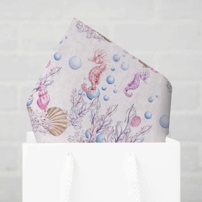 Papel de seda para festa com padrão de cavalo-mari (Sacola de presentes)