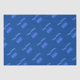 Papel De Seda Parabéns Bolo Neon Blue Sinal Text e Bake