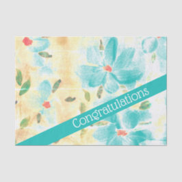 Papel De Seda Parabéns bonito Flores De Teal